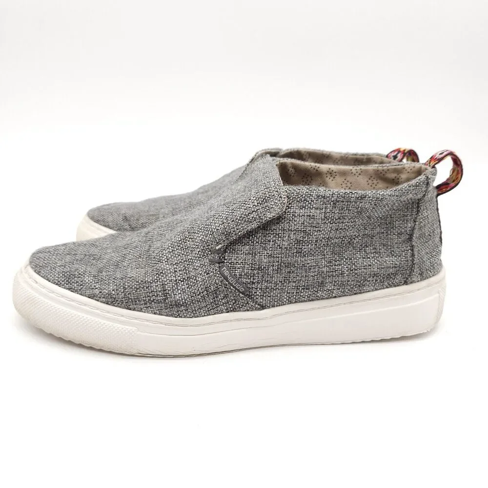 Hey Dude (Womens Size 10) Peyton Loafers Linen Gray Black Canvas Slip On‎ Shoes
